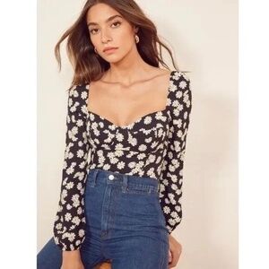 Reformation Reign Top in Daisy Chain Black & White Size 6 Gently Used
